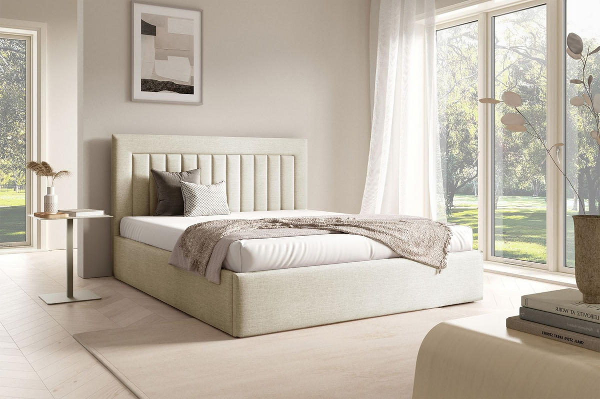 POLSTERBETT AVERIN Hellbeige Samtbezug 160x200 - Ecru, Textil (160/200cm) - Selsey