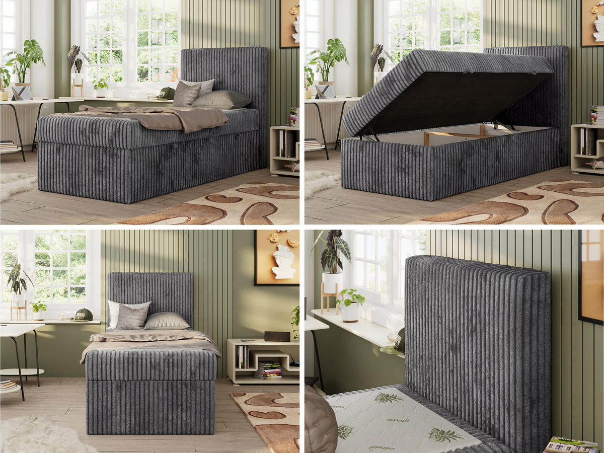 JUGENDBETT TILIO 90/200 - Grau - H4 - Rechts Seite - Grau, Textil (90/200cm) - MKS