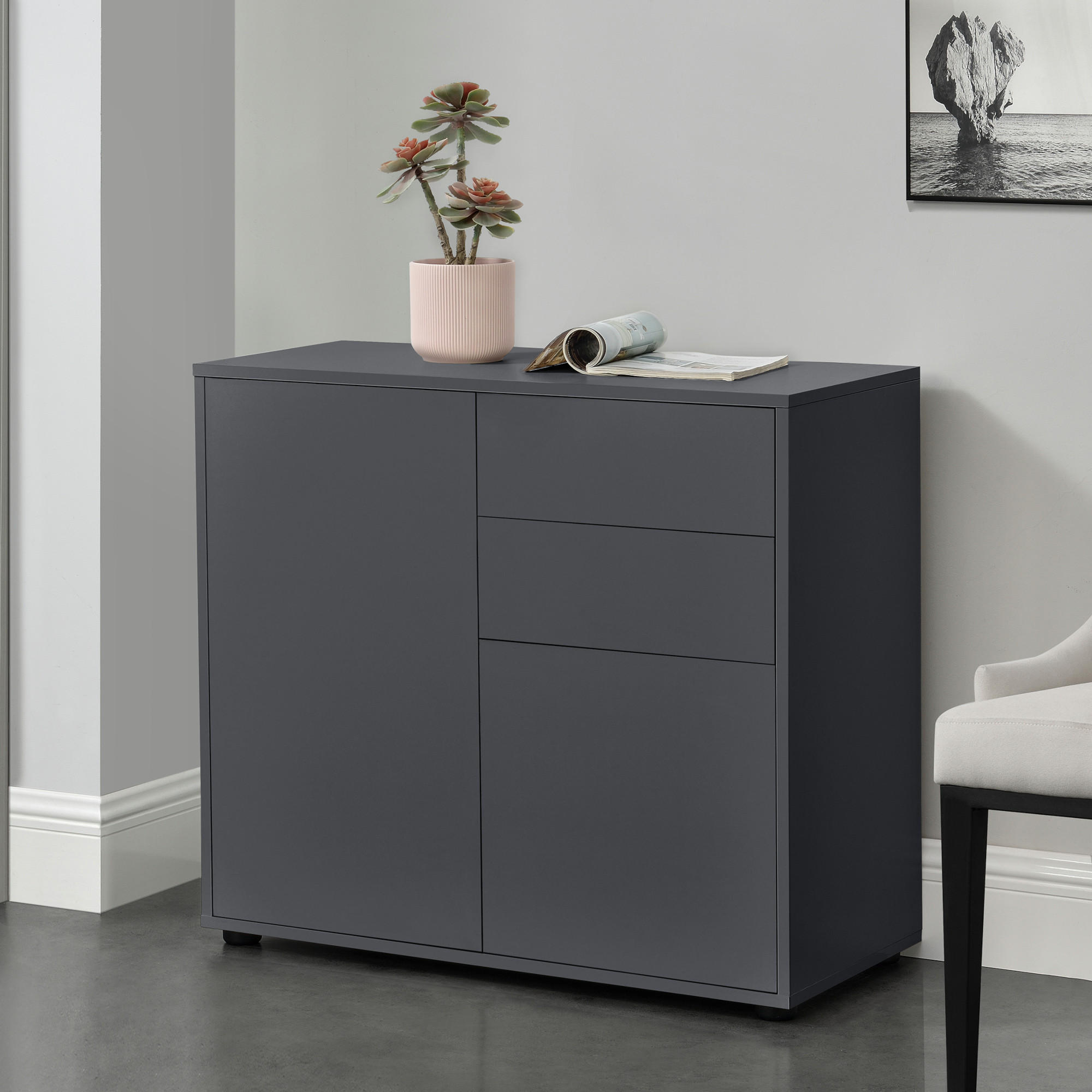 KOMMODE Paarl 2-türig - Dunkelgrau, Holzwerkstoff (79/74/36cm) - [en.casa]