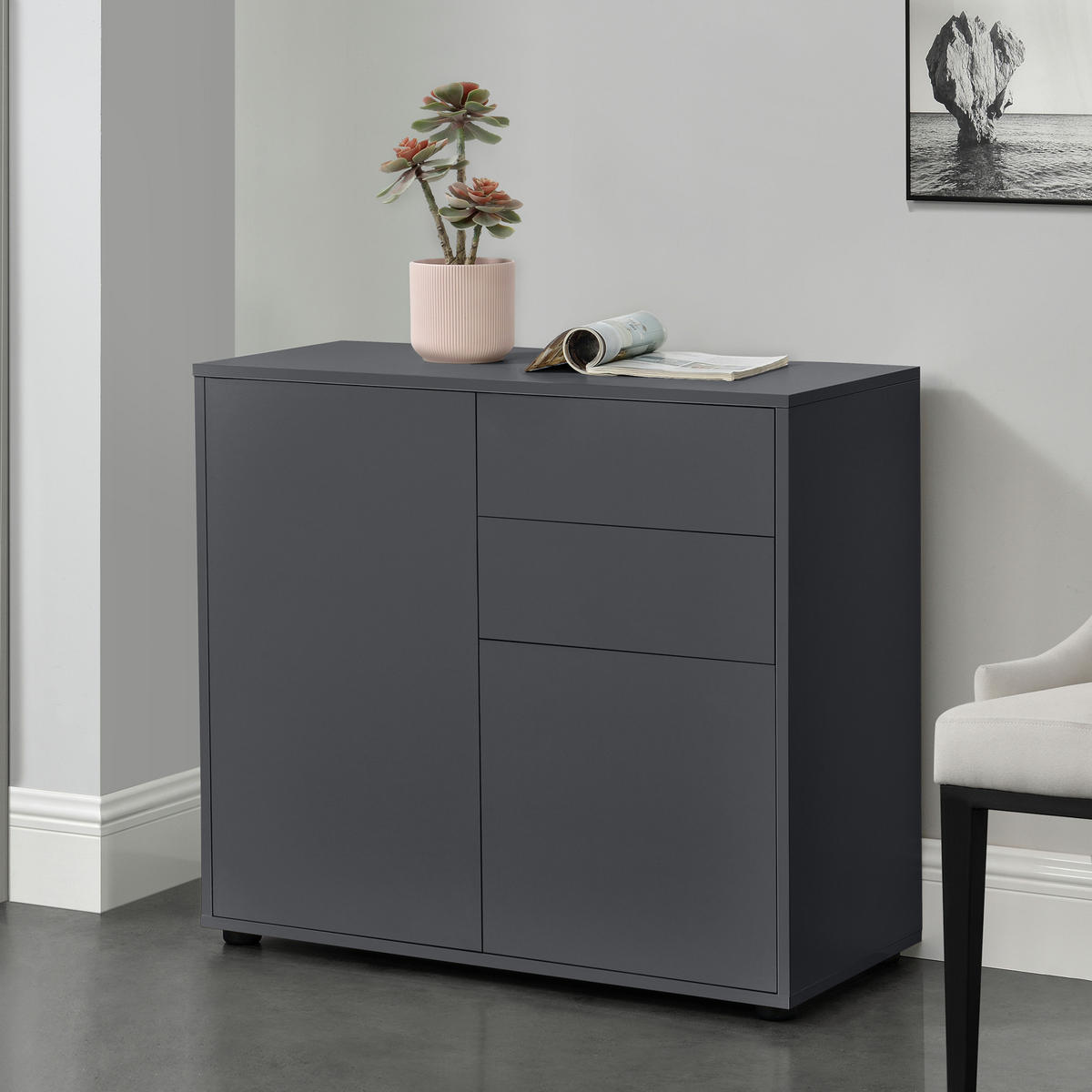 KOMMODE Paarl 2-türig - Dunkelgrau, Holzwerkstoff (79/74/36cm) - [en.casa]