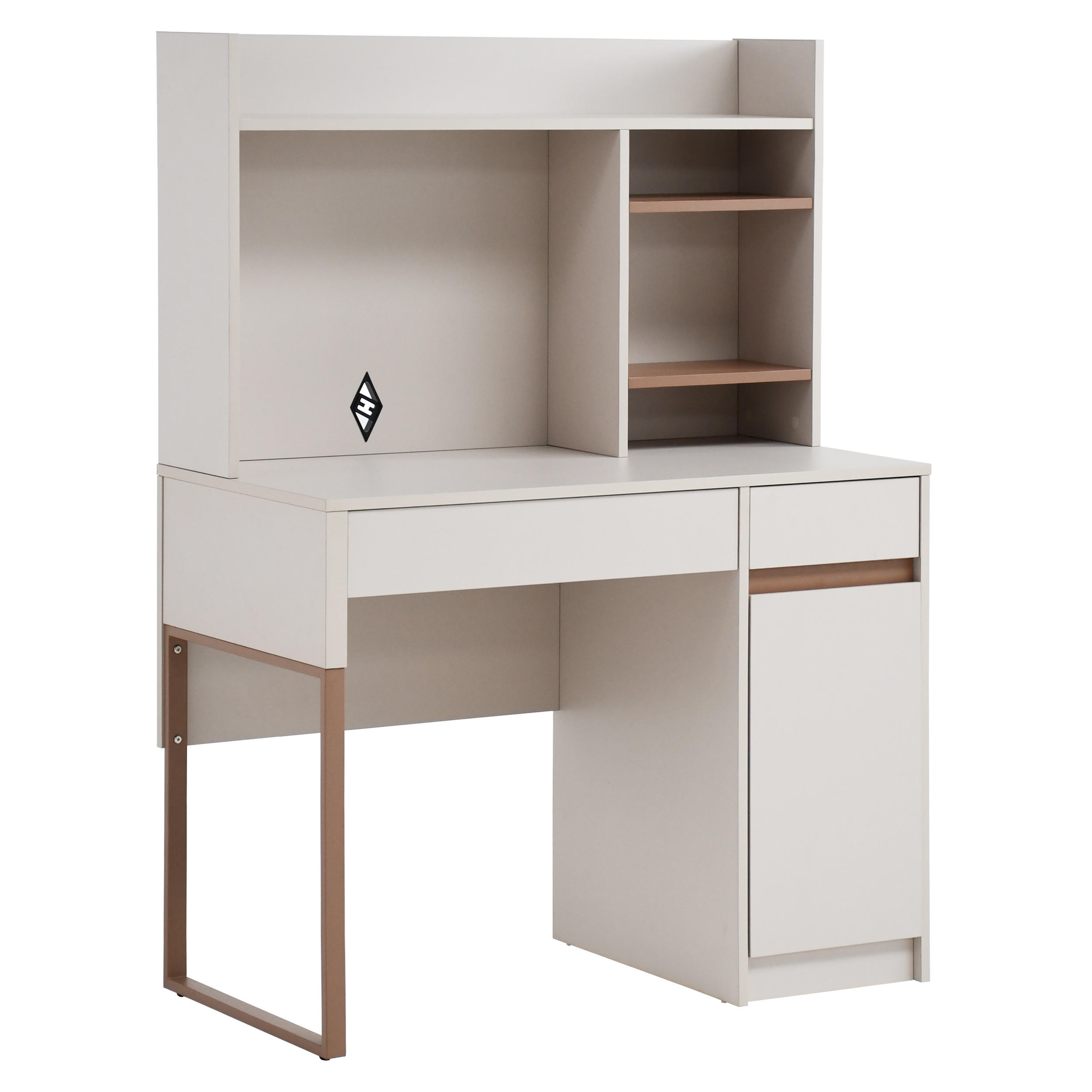 SCHREIBTISCH Boreo mit 2 Schubladen und 1 Tür, 100 cm, Metallbeinen, Kaschmir+Hellbraun - Hellbraun/Kaschmir, Metall (50/100/136cm) - Beautysofa