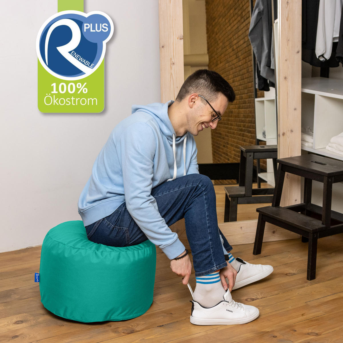 SITZPOUF L türkis - Türkis, Textil (500/300/500cm) - Bruni