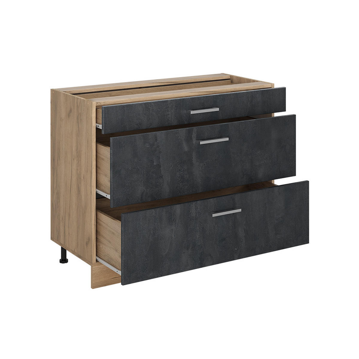 KÜCHENUNTERSCHRANK R-Line, Schwarz Beton/Goldkraft Eiche, 100 cm Arbeitsplatte Anthrazit - Eichefarben/Schwarz, Holzwerkstoff (100/81.6/60cm) - Vicco