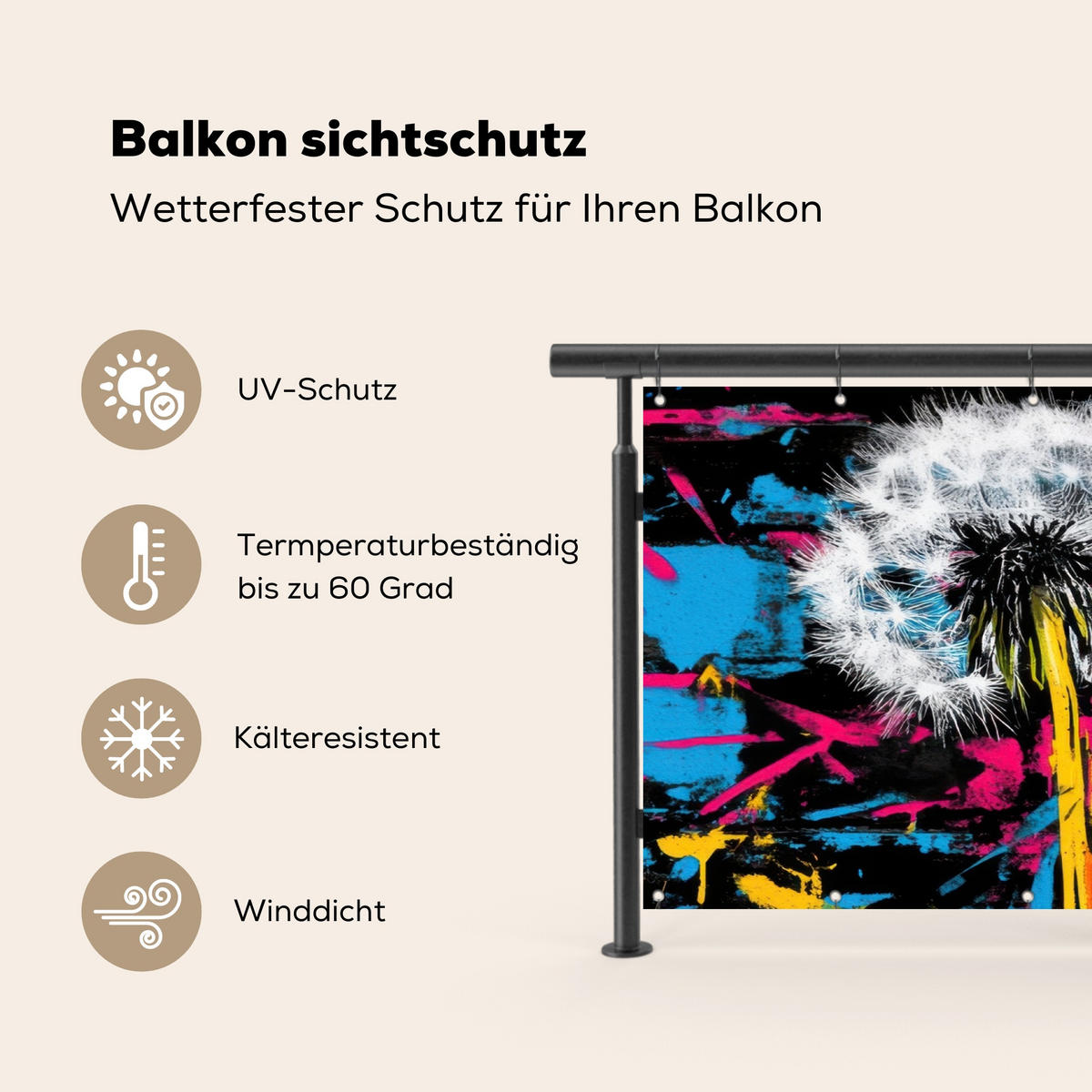 BALKON-SICHTSCHUTZ Straßenkunst - Bunt - Wand - Schwarz, Kunststoff (200/90cm) - MuchoWow