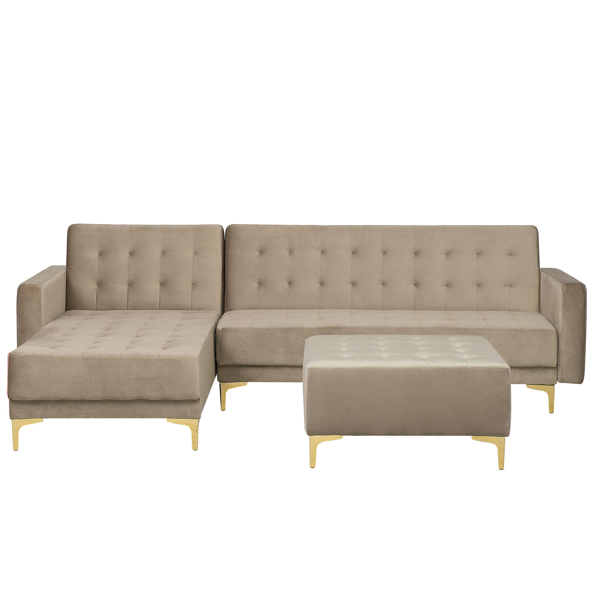 SCHLAFSOFA linksseitig mit Ottomane Samtstoff Sandbeige Aberdeen - Beige, Textil (267/168cm) - Beliani