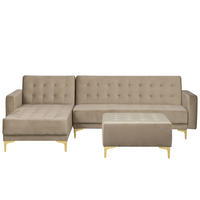 SCHLAFSOFA linksseitig mit Ottomane Samtstoff Sandbeige Aberdeen - Beige, Textil (267/168cm) - Beliani