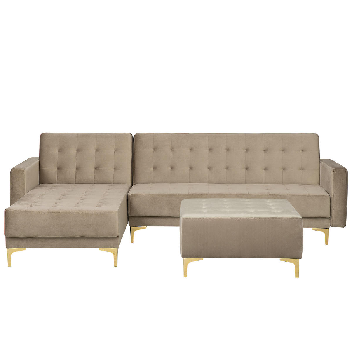 SCHLAFSOFA linksseitig mit Ottomane Samtstoff Sandbeige Aberdeen - Beige, Textil (267/168cm) - Beliani