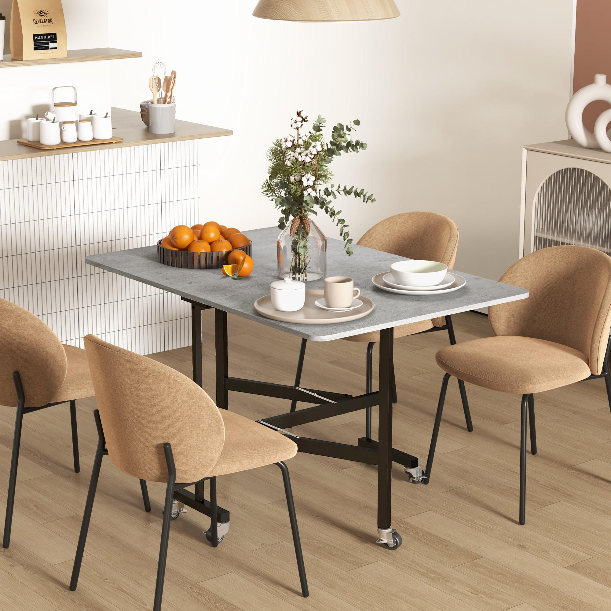 ESSTISCH, Küchentisch mit Rollen, Klapptisch für 4-6 Personen, für Küche, Grau - Grau, Holzwerkstoff (80/73/120cm) - HOMCOM