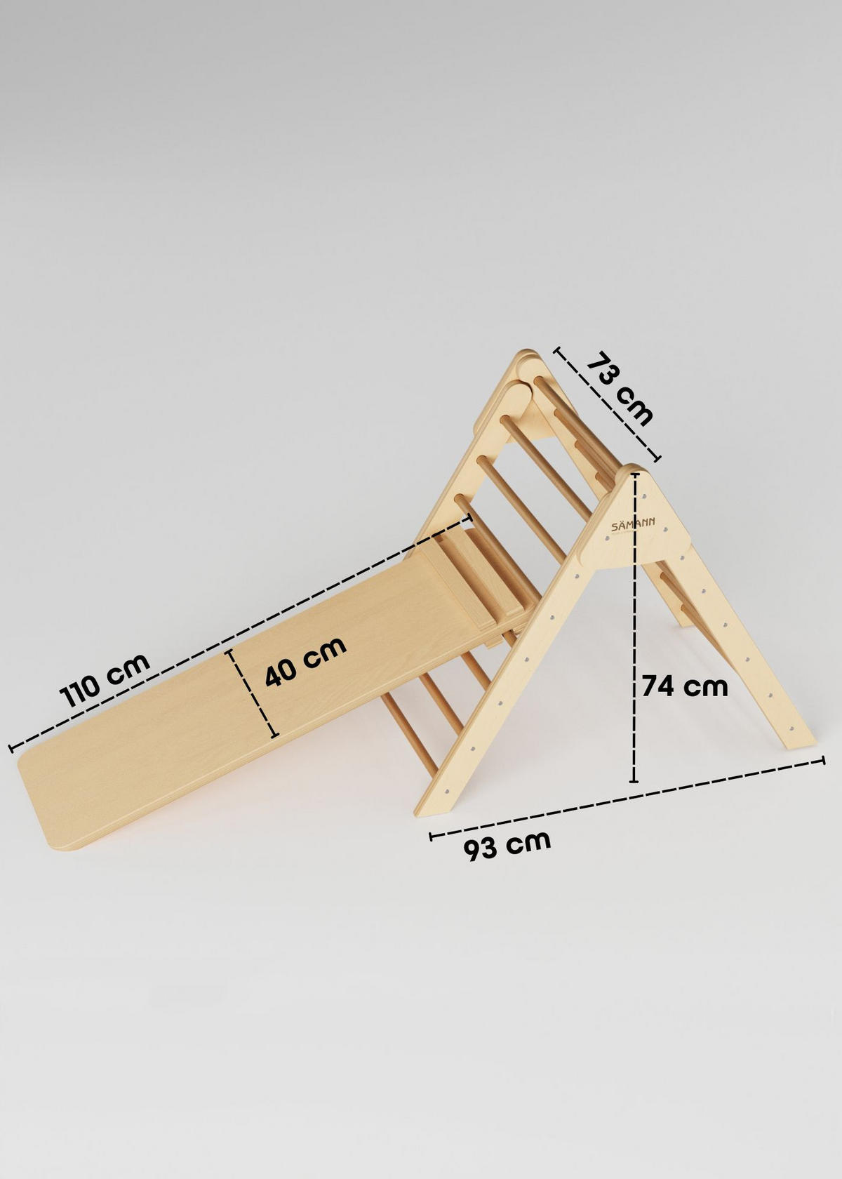 KLETTERDREIECK Pikler 2 in 1 Set mit Rutsche, faltbar & höhenverstellbar - Naturfarben, Holz (73/74/93cm) - Sämann – make a difference.