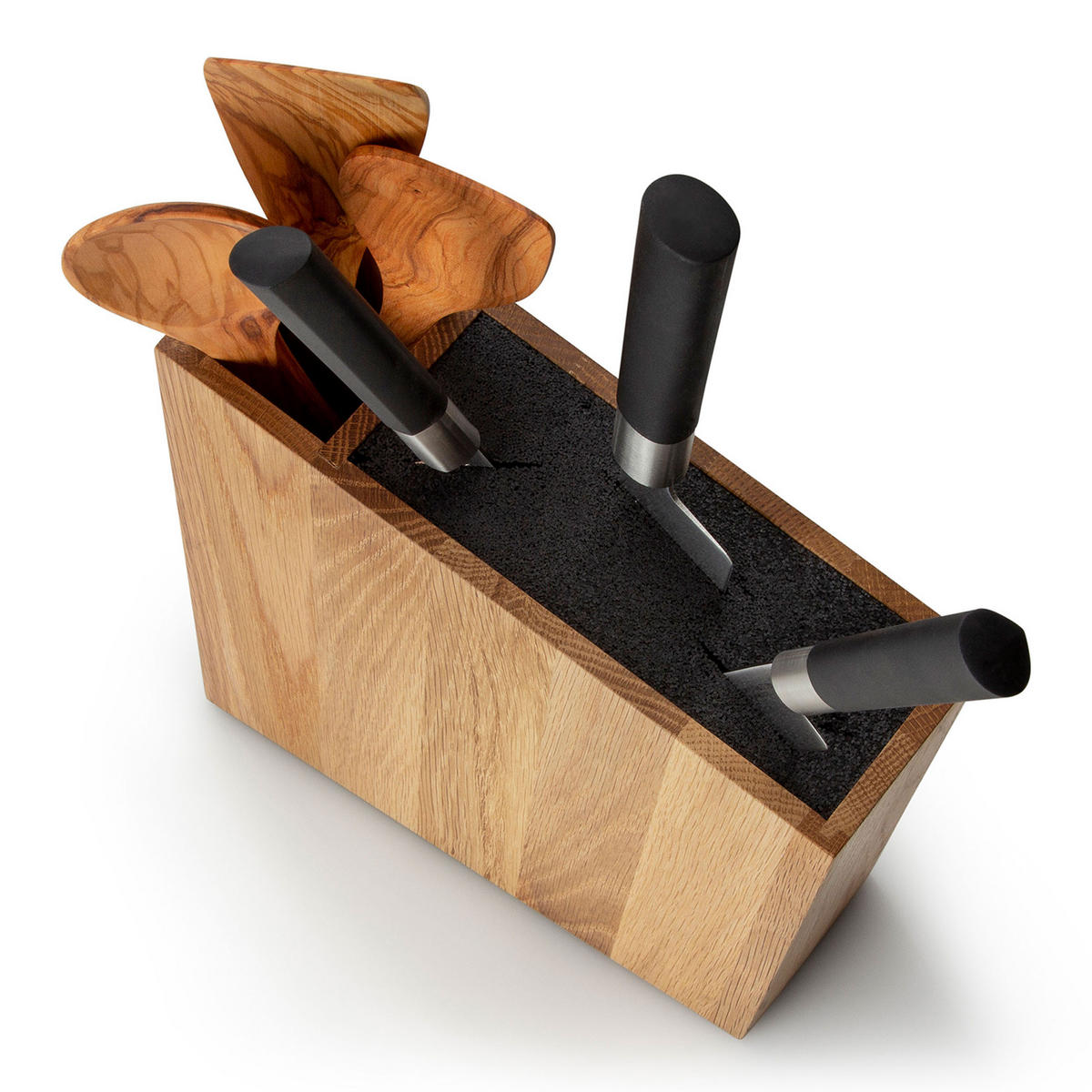 MESSERBLOCK, schräg stehend, mit Utensilienbehälter, Eichenholz - Braun, Holz (9/31/34cm) - Continenta