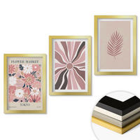 WANDBILDER 3er Set - 20x30 cm Goldrahmen - Florale Blattmuster und Geometrie - Goldfarben, Kunststoff (20/30cm) - ArtPrintCave