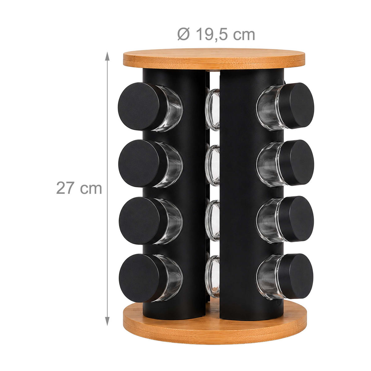 GEWÜRZKARUSSELL Natur Schwarz Transparent 16er-Set - Multicolor, Glas/Holz (19.5/27/19.5cm) - Relaxdays