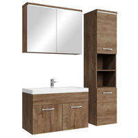 BADMÖBEL-SET Paso LED 4 Teile Braun Eiche - 80 x 35 x 55 cm - Eichefarben/Braun, Holz (80/55/40cm) - Badplaats