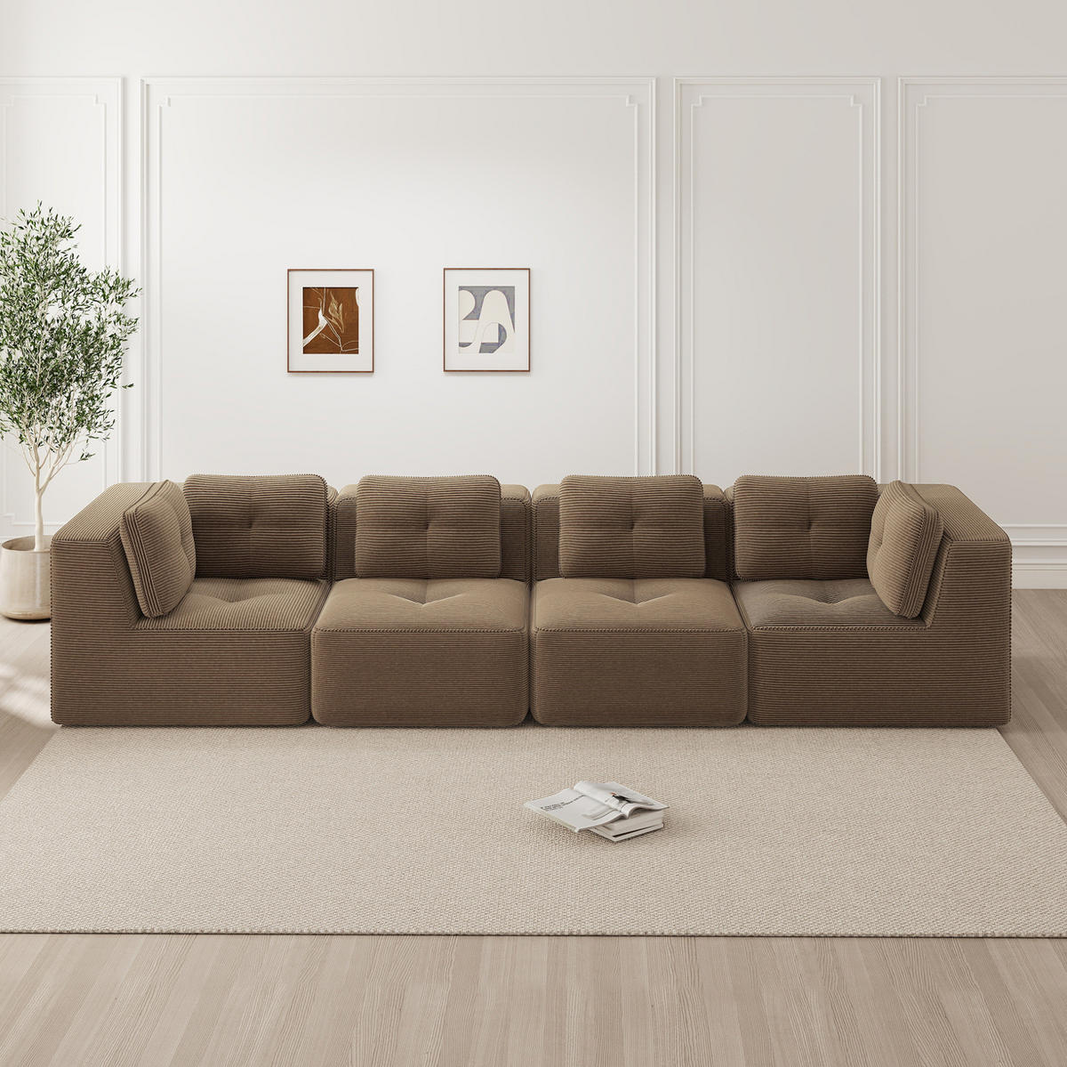 ECKSOFA modular Cord Brown 2-tlg. - Braun, Kunststoff (104/69/386cm) - Meubliv