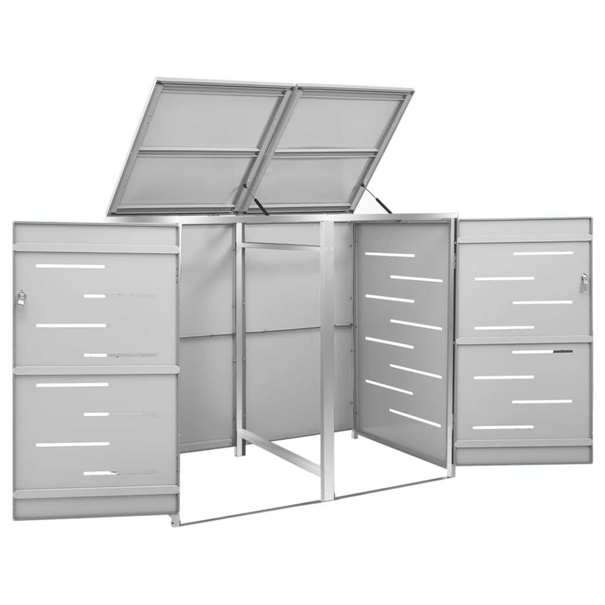 2ER Mülltonnenbox JAGU Edelstahl | Grau | 115,5x138x77,5cm | Für 2 Tonnen 240L - Grau, Metall (138/115.5/77.5cm) - DELUKE