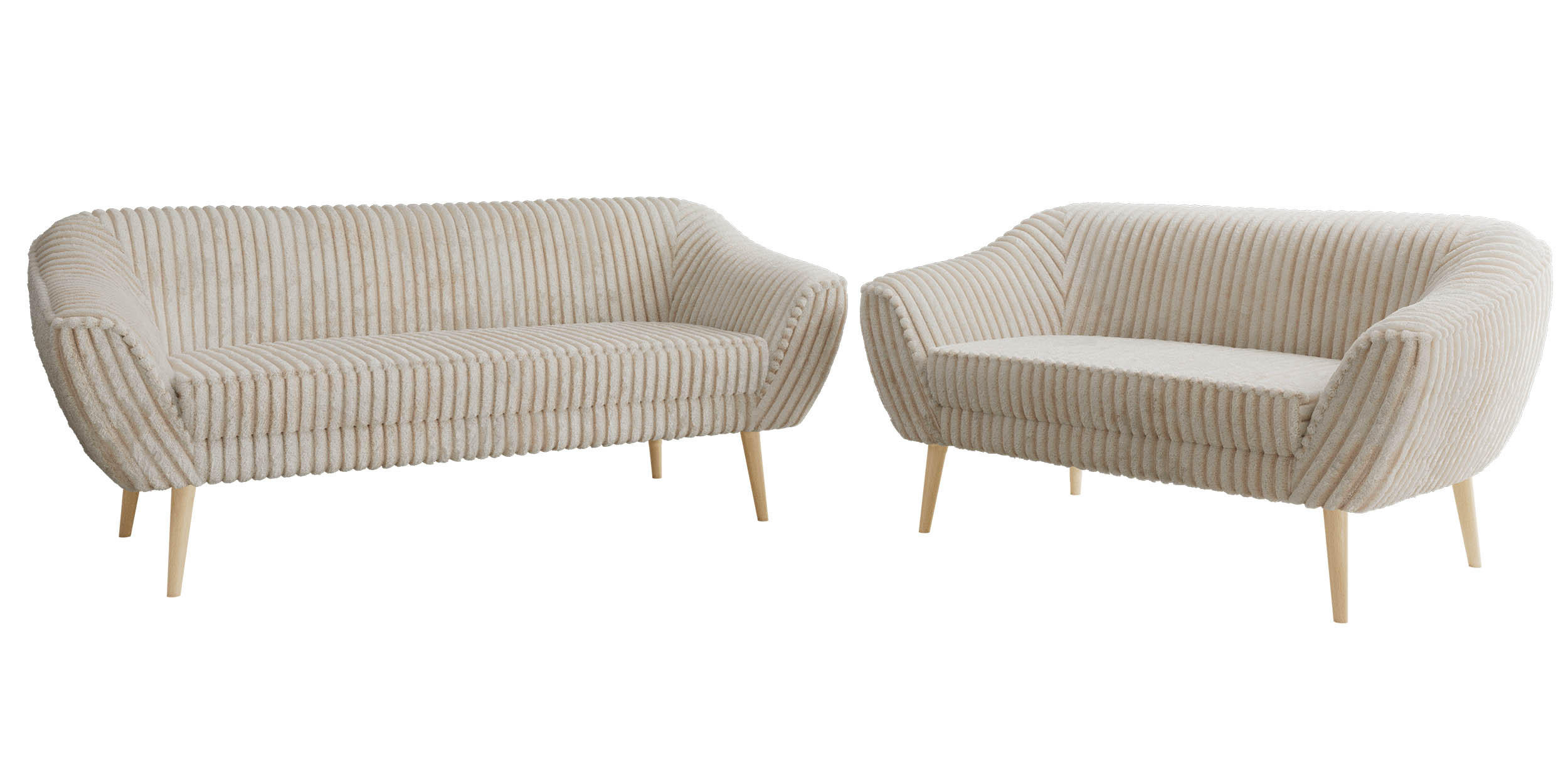 SEDACÍ SOUPRAVA 3+2 PIRS - Béžová Manšestr - Dřevěné nohy - krémová/barva buku, kompozitní dřevo/textil (180/75/74cm) - MKS