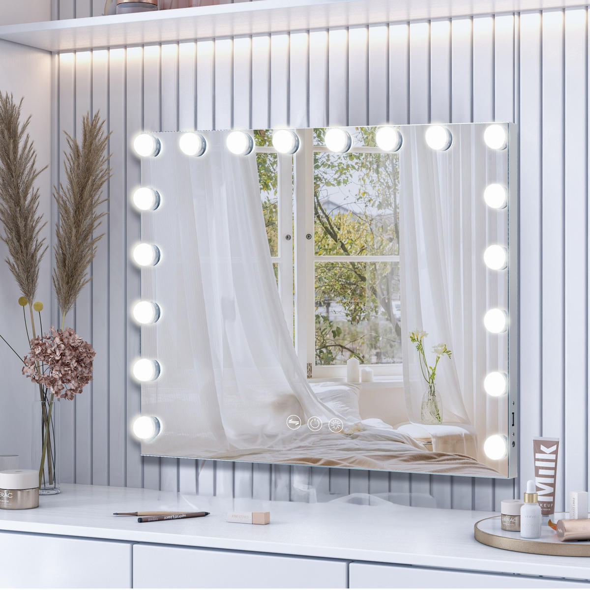 SCHMINKSPIEGEL mit LED-Beleuchtung weiß 80/58 cm - Weiß, Metall (80/58/3cm) - VANITII