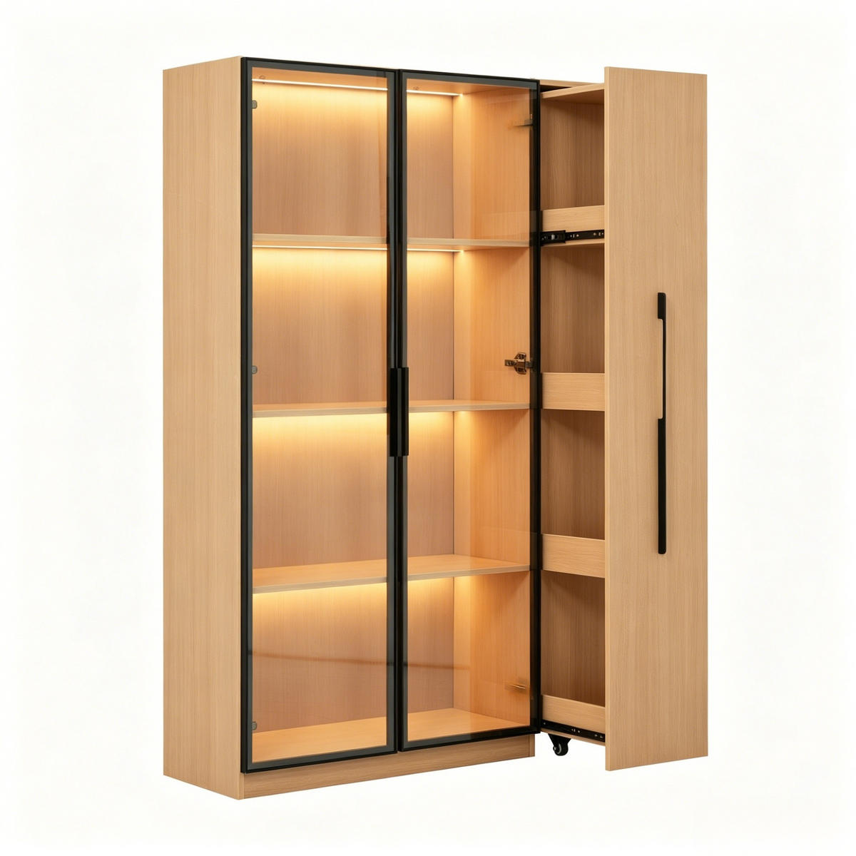 VITRINE LED Glastür Seitenauszug 160cm Modern - Eichefarben, Holzwerkstoff (110/160/35cm) - FLIEKS