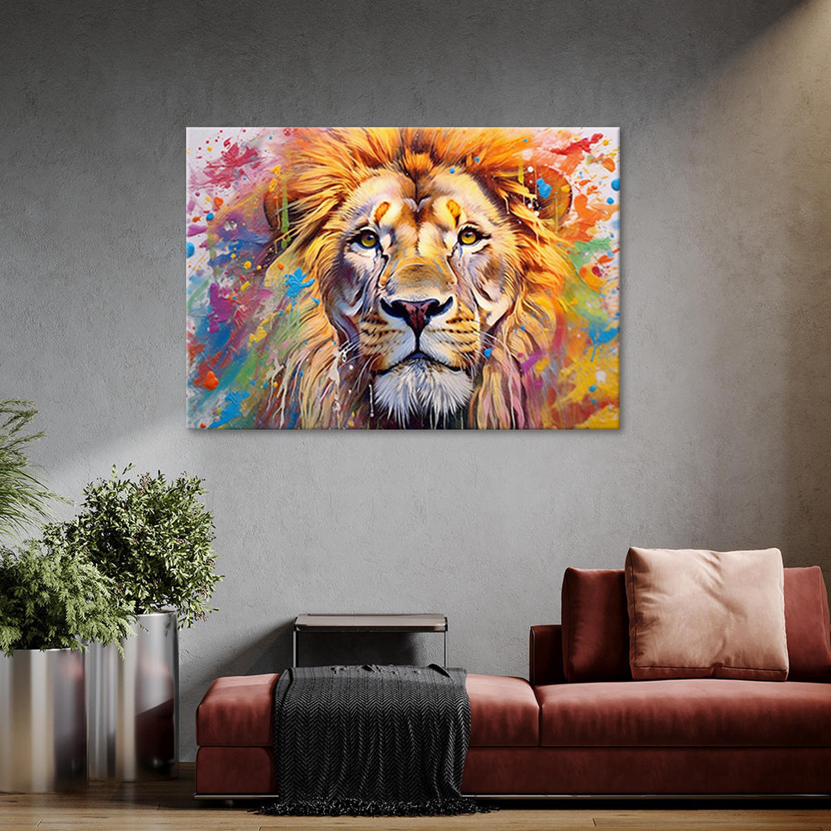 LEINWANDBILD Löwe Abstraktion Aquarell AI - Multicolor, Textil (100/70cm) - Feeby