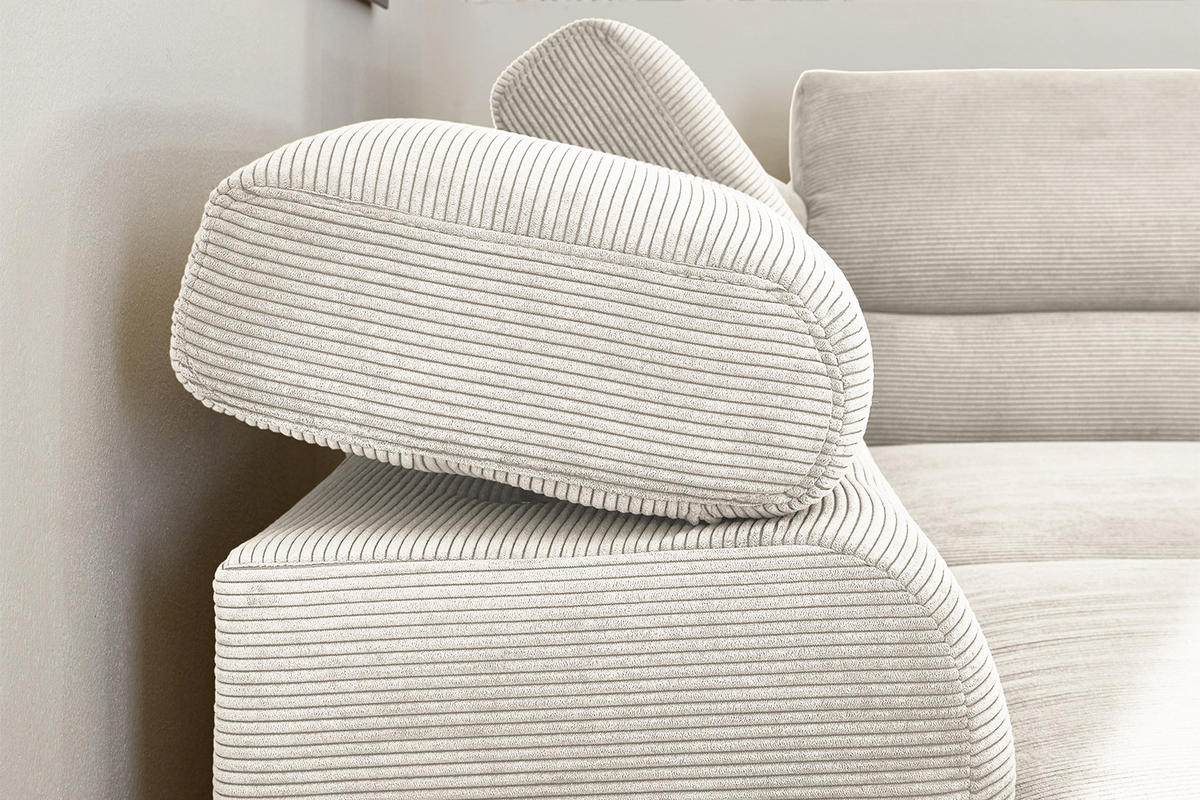 ECKSOFA MIT MOTORISCHEM SITZVORZUG DELIA Weiß Cord - Schwarz/Weiß, Textil/Metall (276/219cm) - KAWOLA