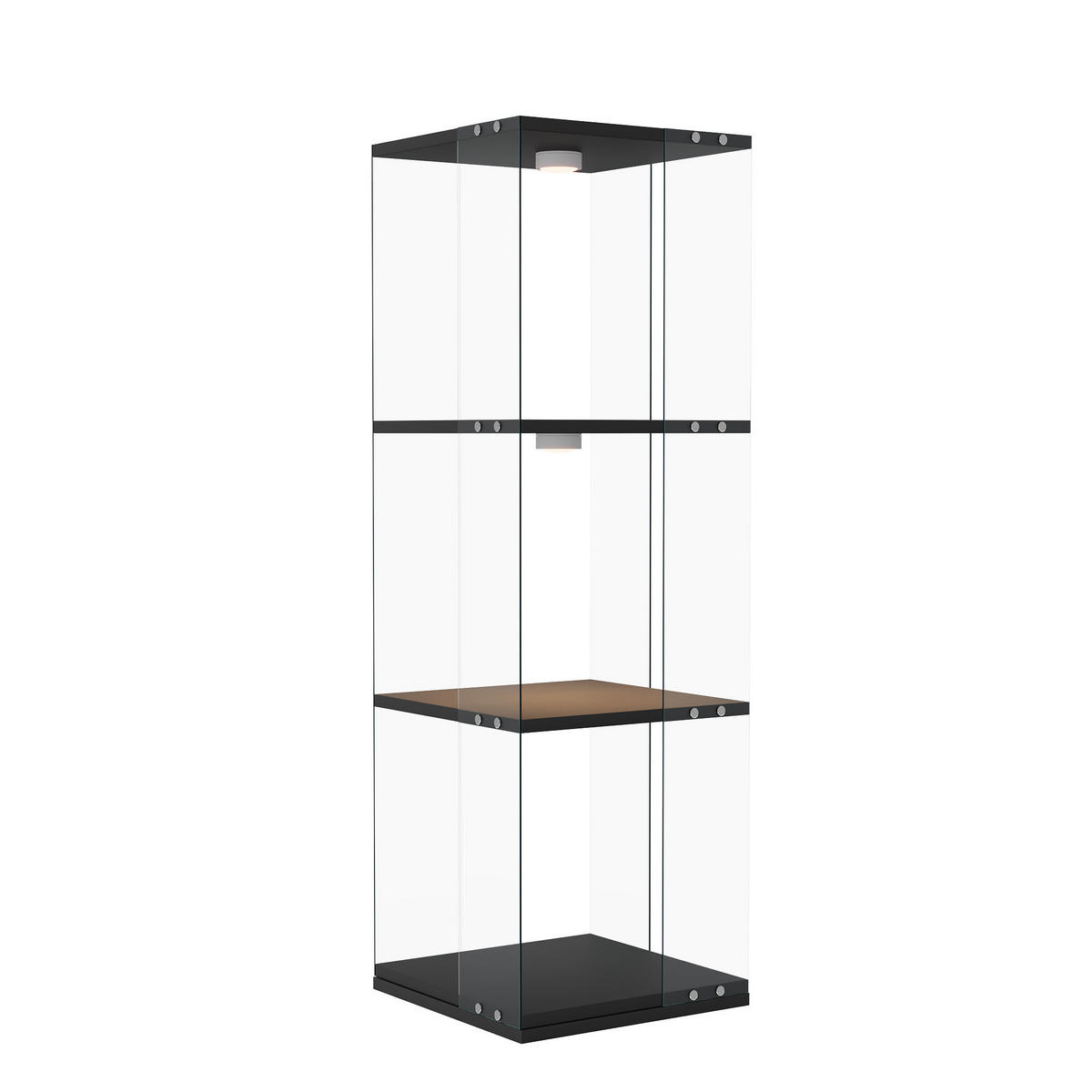 DREHVITRINE 360° mit RGB LED, 3 Ebenen, Glasvitrine schwarz für Deko - Schwarz, Glas (38/121/38cm) - SHOPENTRA