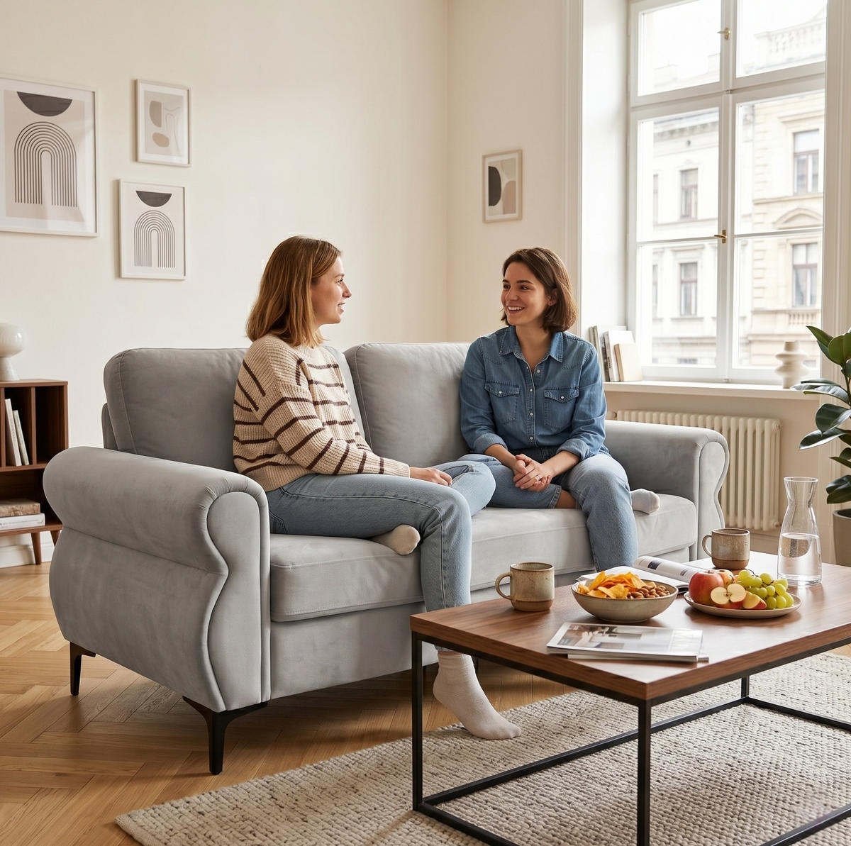 SOFA kompakt 173,5 cm Metall-Holz Light Grey - Hellgrau, Holzwerkstoff (173.5/92/81cm) - Meubliv