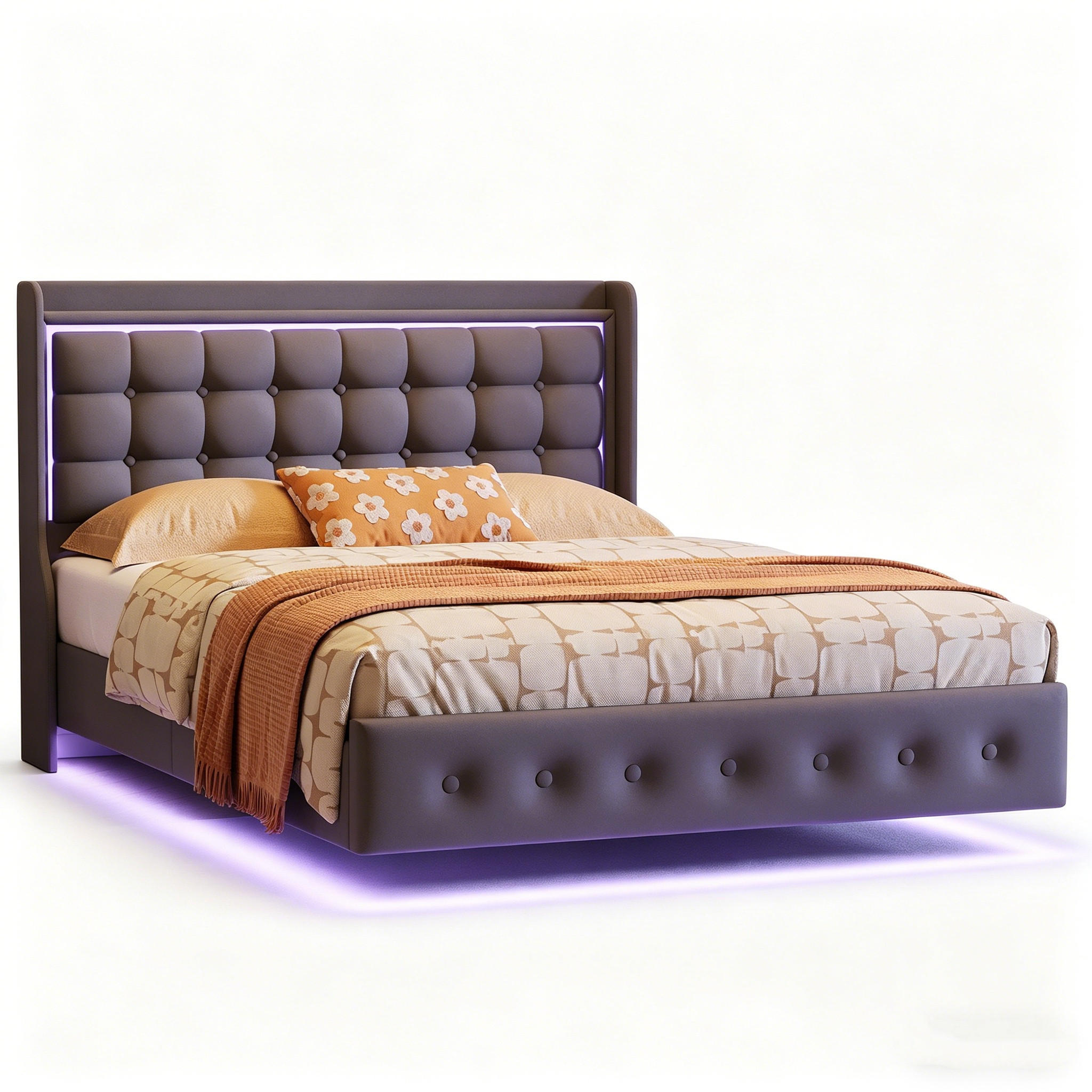 POLSTERBETT,DOPPELBETT mit LED und Ladefunktion,Schwebebett Design,140x200 cm - Grau, Holz (140/200cm) - PARAFTA HOME