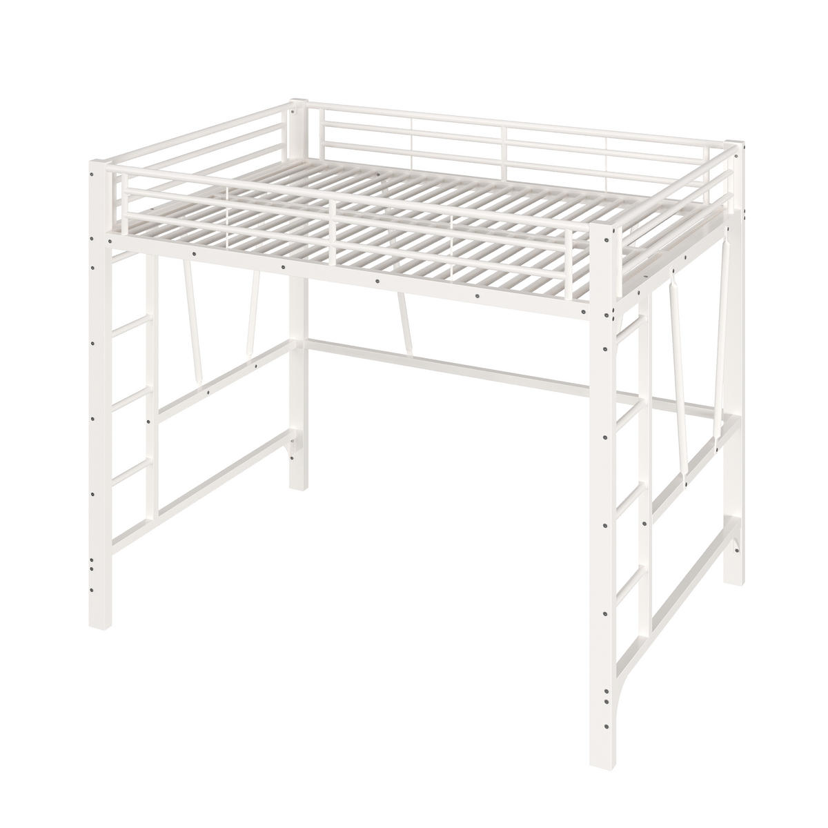 HOCHBETT 140/200 cm in Weiß mit Doppelleiter, Schutzgeländer und offenem Raum unter dem Bett aus Metall - Weiß, Metall (140/200cm) - STILVORA