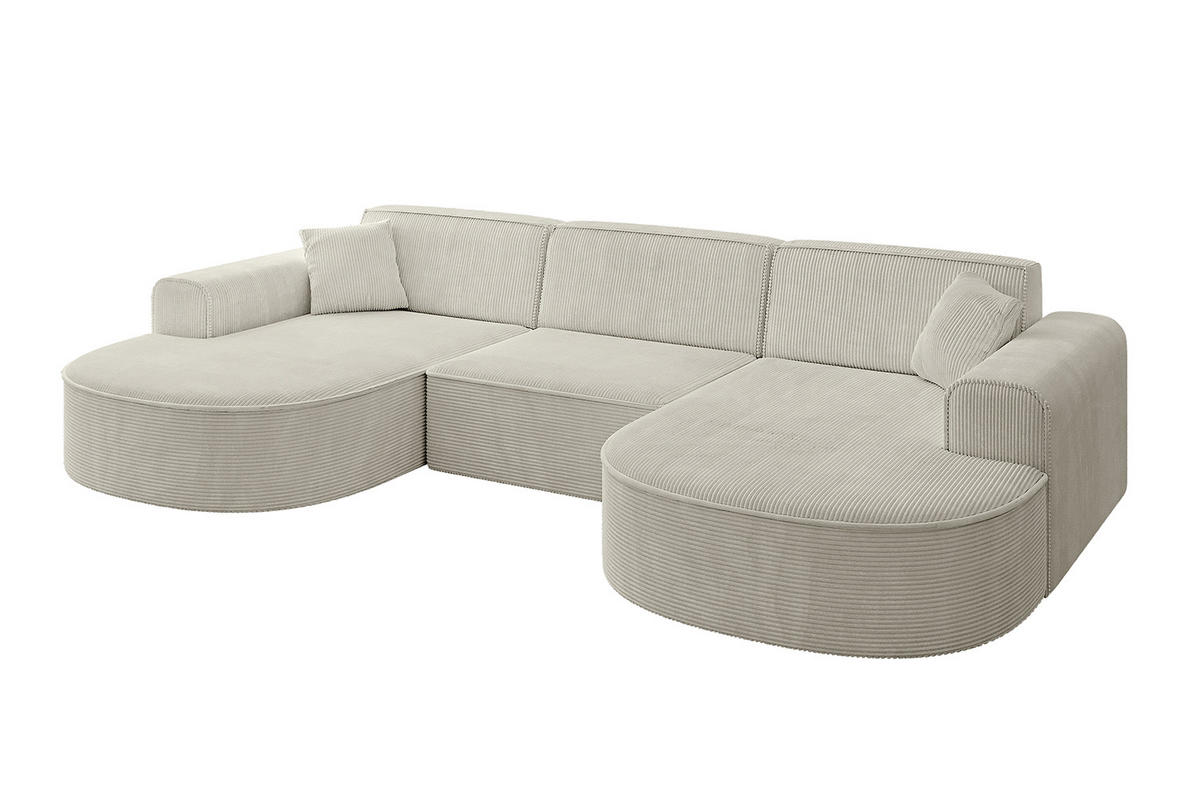 WOHNLANDSCHAFT MARI-U1 - 295x163x73,5 cm Hellgrau Cord - Hellgrau/Schwarz, Holzwerkstoff/Kunststoff (295/73.5/163cm) - ALTDECOR