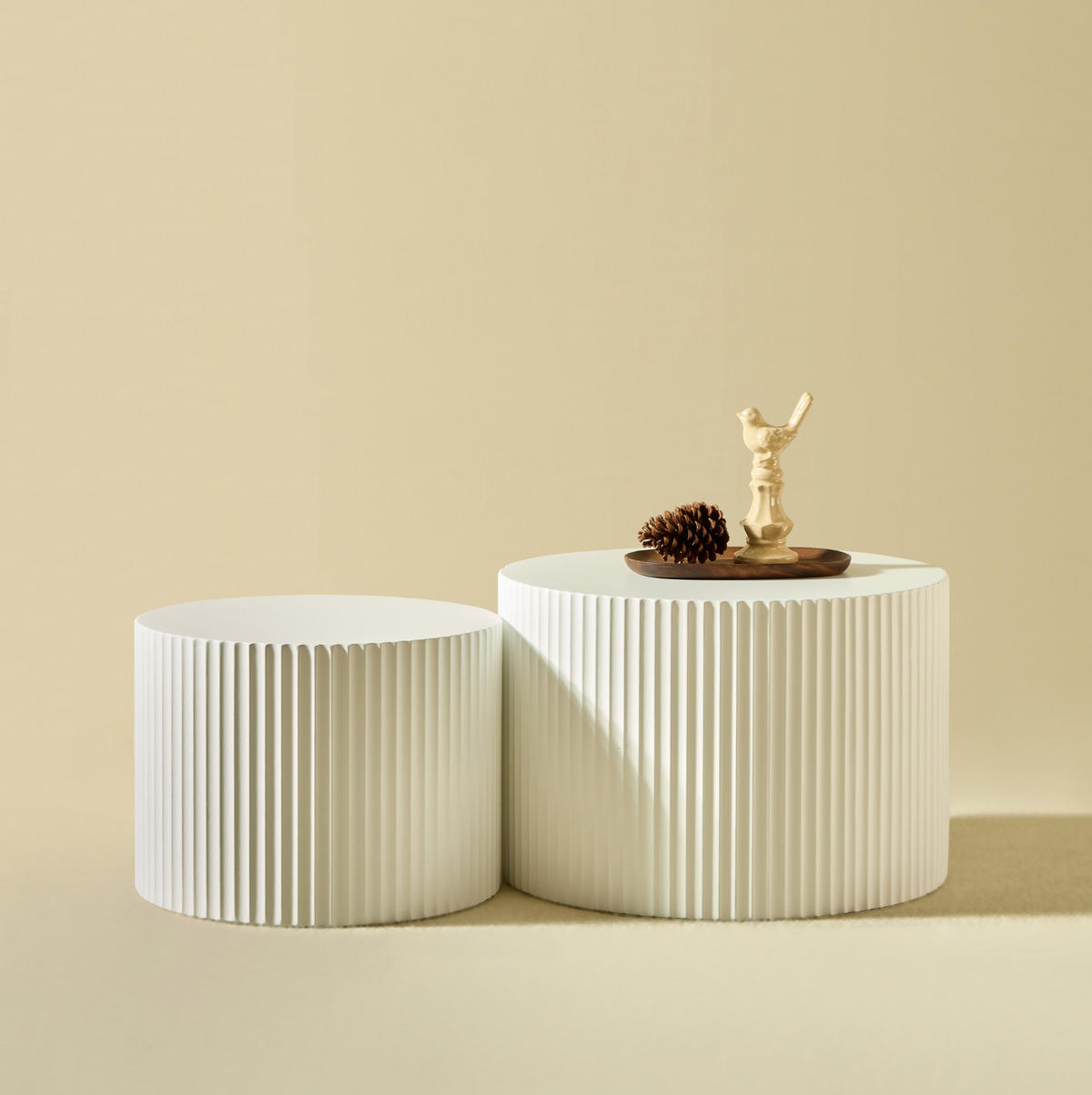 KONFERENČNÍ stolek sada 2 ks 60/40 a 48/35 cm bílá MDF, odkládací - bílá, kompozitní dřevo (60/60/40cm) - BEAOK