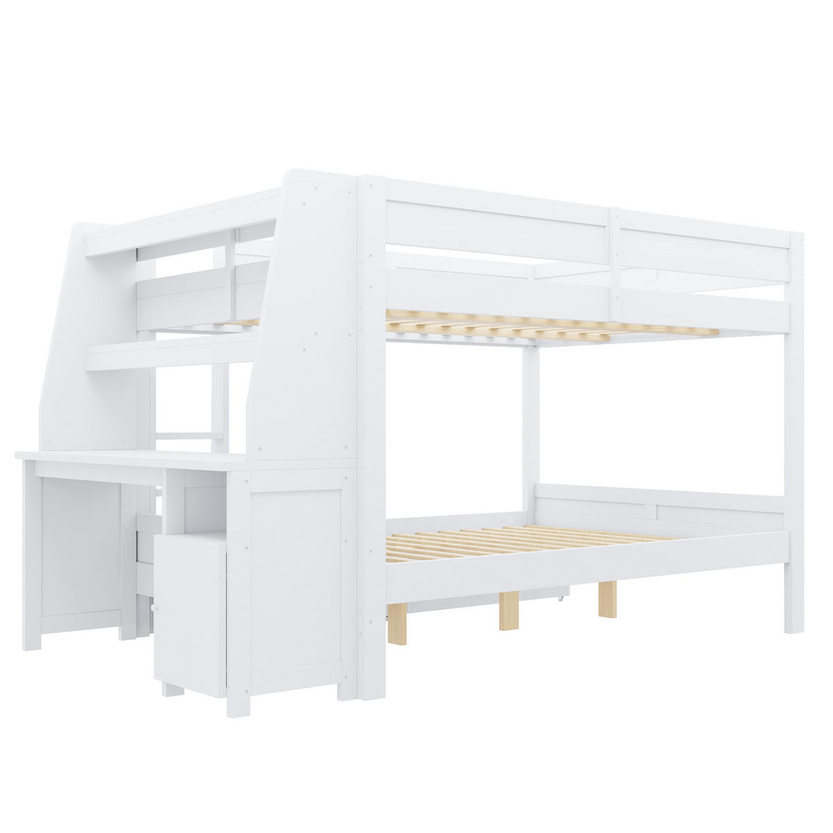 ETAGENBETT 140/200 cm mit Schrank und Schreibtisch, DE-41578, in Weiß - Weiß, Holzwerkstoff (140/200cm) - ComfortXL
