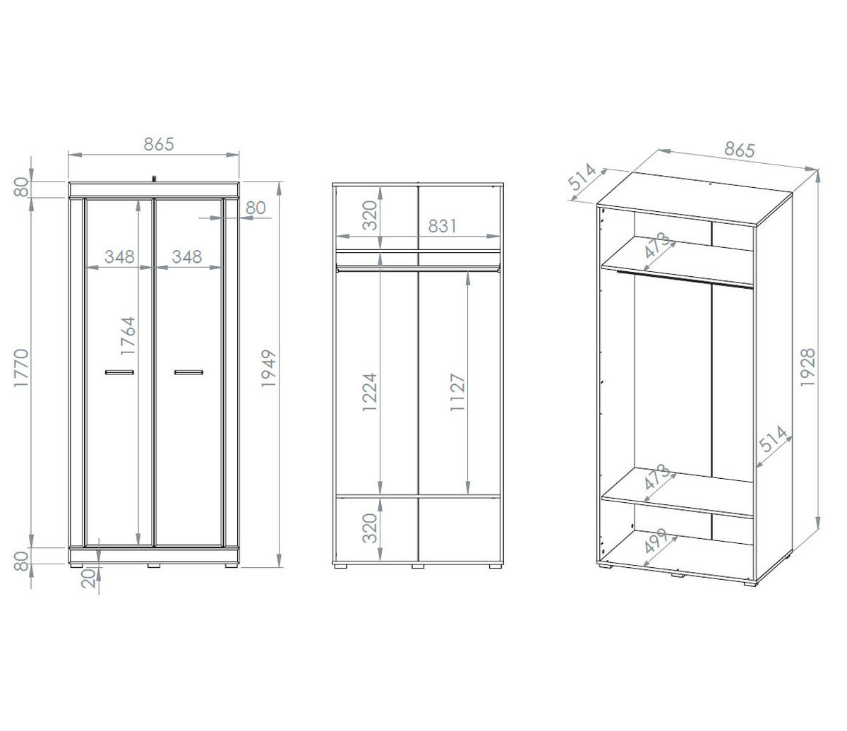 KLEIDERSCHRANK Dora Evoke Eiche 87 / 53 / 195cm - Eichefarben, Holz/Holzwerkstoff (87/195/53cm) - Feldmann-Wohnen