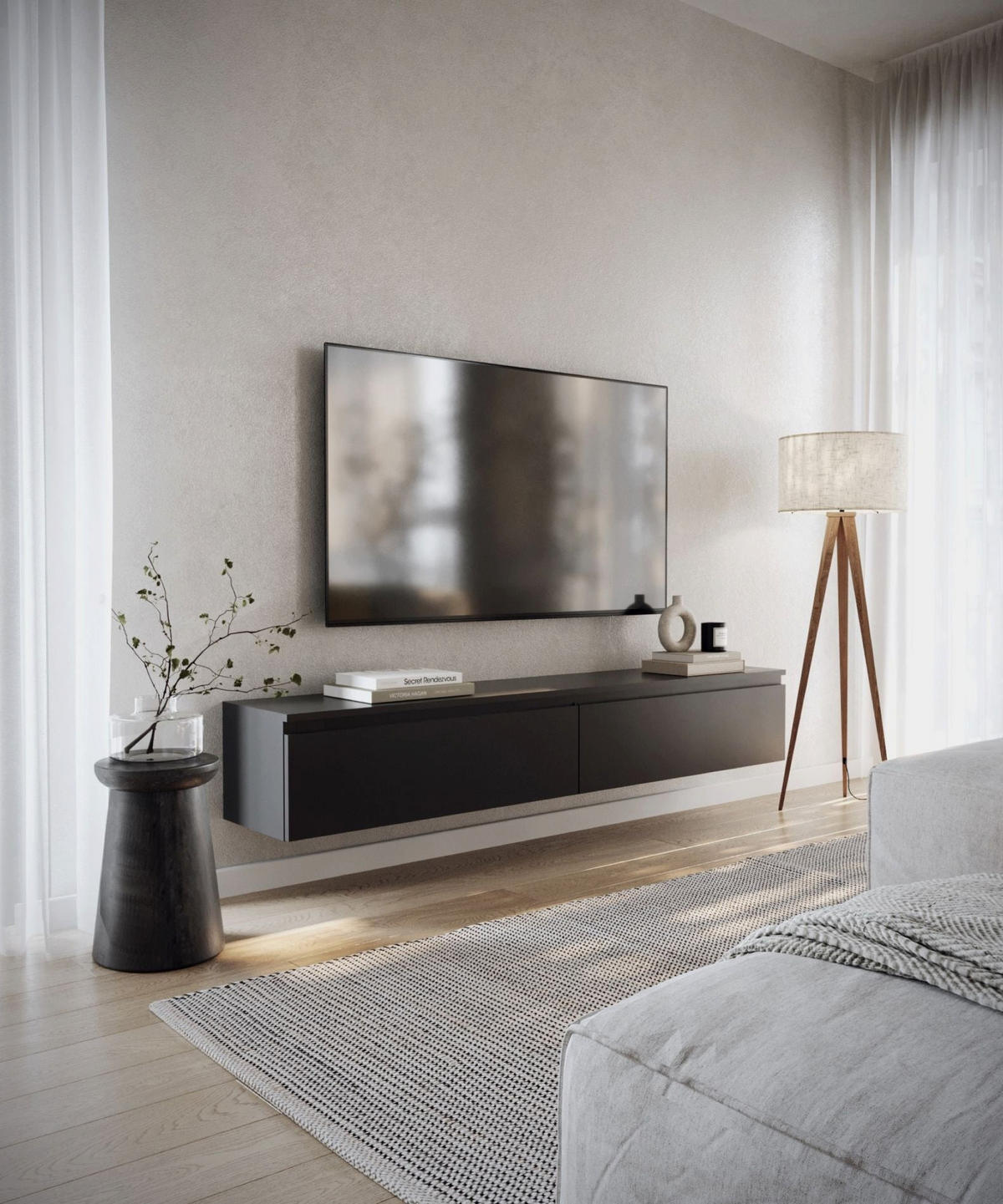 TV stolek Bemmi černý 175/28/32 cm - černá, kompozitní dřevo (175/28.4/31.8cm) - Selsey