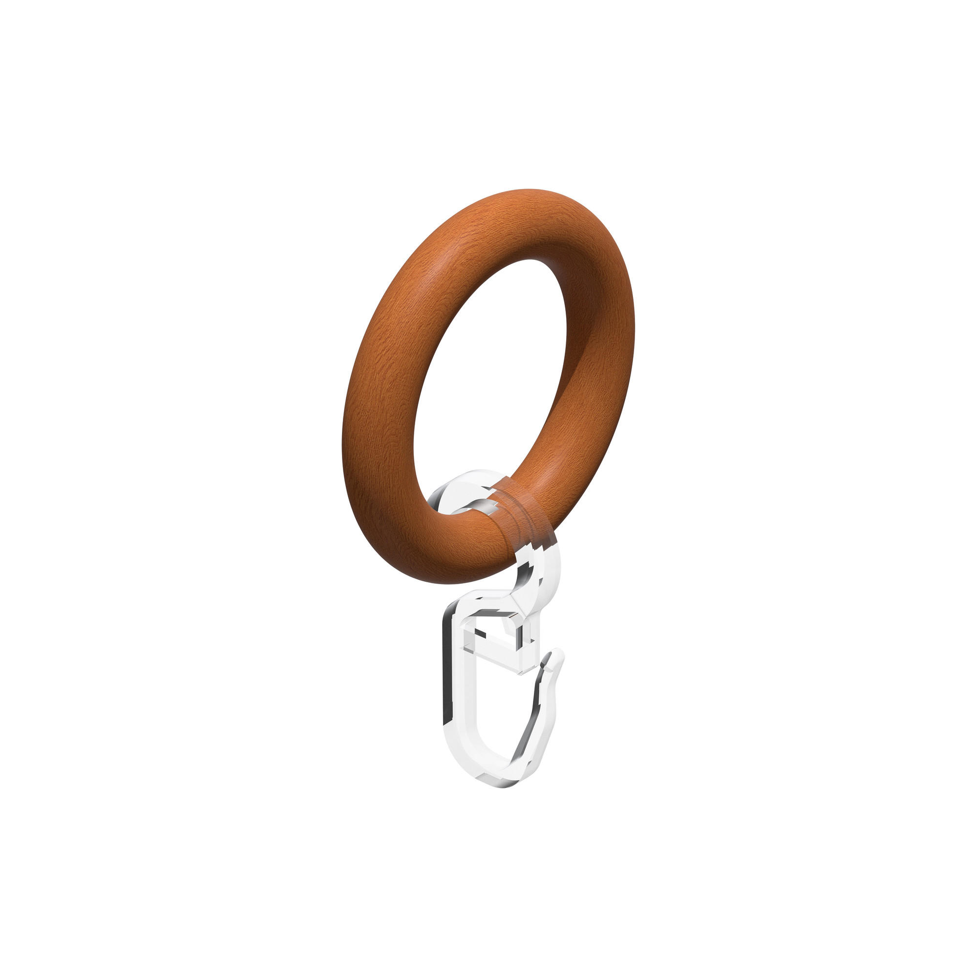 RUNDRINGE MIT FALTENHAKEN FÜR GARDINENSTANGEN 16 mm Ø, Kirschbaum, Packung 10 Stück - Kirschbaumfarben, Holz (16cm) - INTERDECO