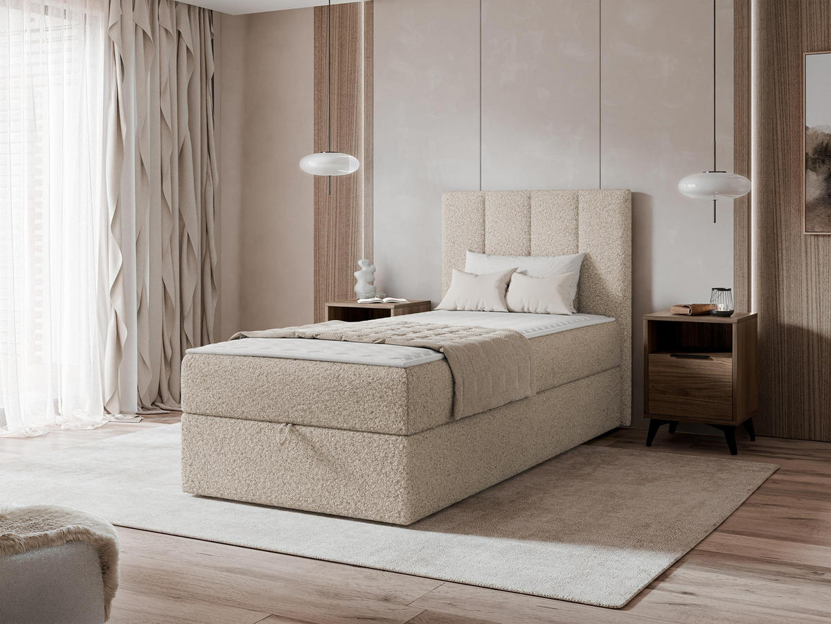 BOXBETT Rebos Single Boucle - H3 - Beige, Holz/Textil (90/200cm) - MIRJAN24
