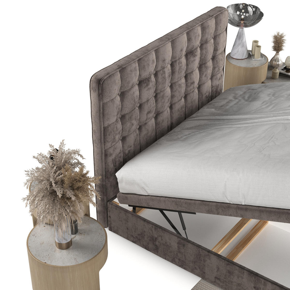 POLSTERBETT Celestia mit Stauraum 120/200 cm Braun im Lotta Stoff - Schwarz/Braun, Holz/Holzwerkstoff (120/200cm) - AltaBeds