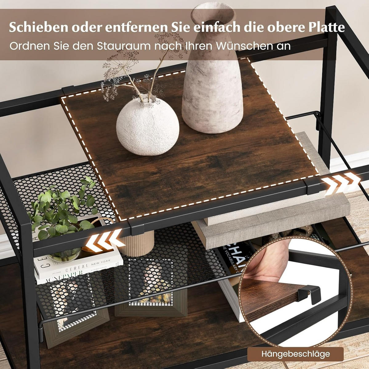 BEISTELLTISCH 61cm Metall - Alteiche, Metall (60/34/61cm) - COSTWAY