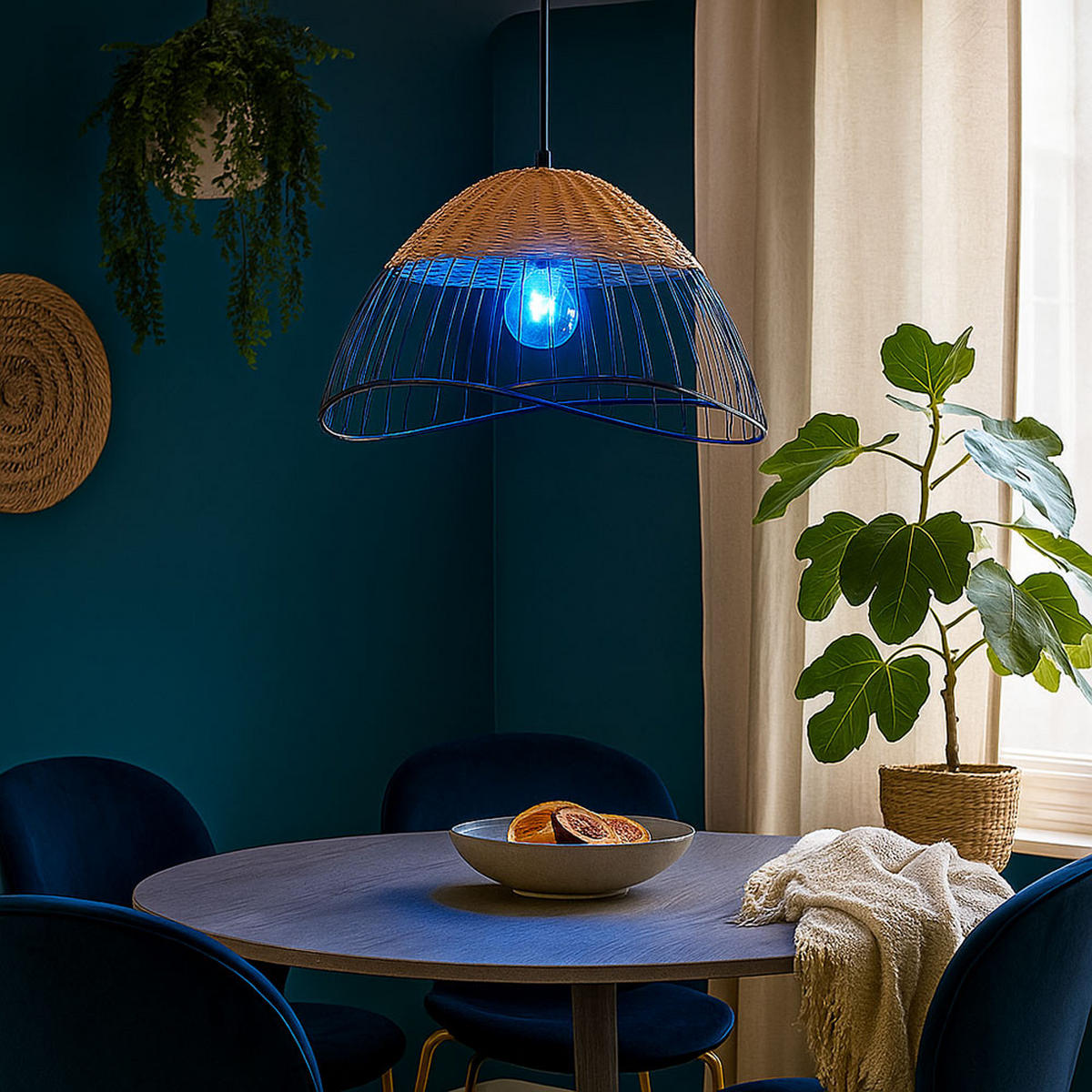 LED HÄNGELAMPE Käfig Schwarz Holz - Schwarz, Holz (48/48/120cm)