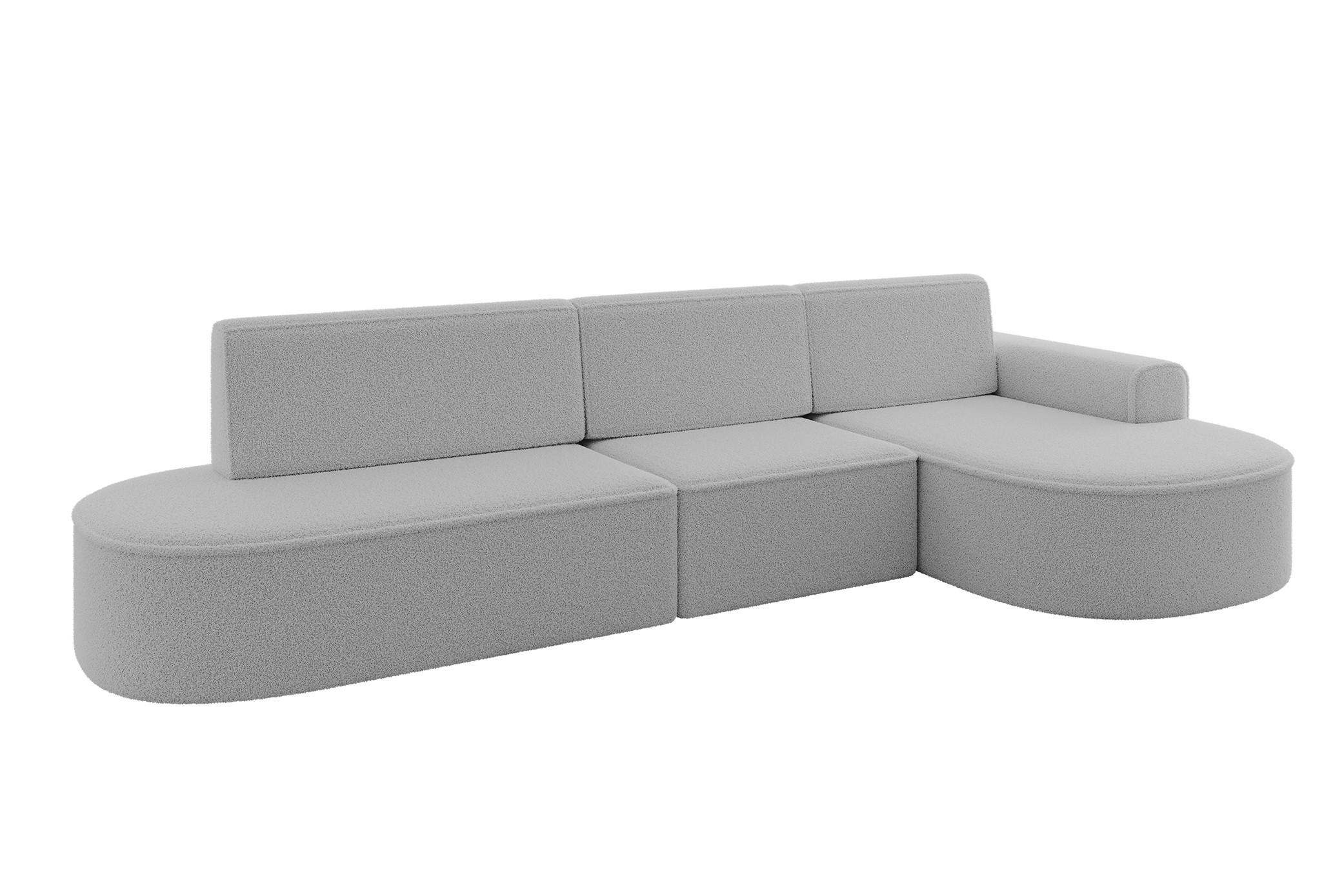 ECKSOFA mit Schlaffunktion Ottomane RECHTS MARI L2-S 368X167X85 Hellgrau Bouclé - Hellgrau/Schwarz, Holzwerkstoff/Kunststoff (167/368cm) - ALTDECOR