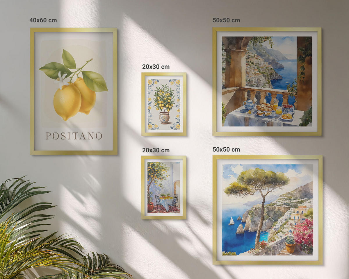 BILDER SET 5er Set - 50x50 cm & 20x30 cm & 40x60 cm Goldrahmen - Charmante Straßen mit Pflanzen - Goldfarben, Kunststoff (40/60cm) - TULUP