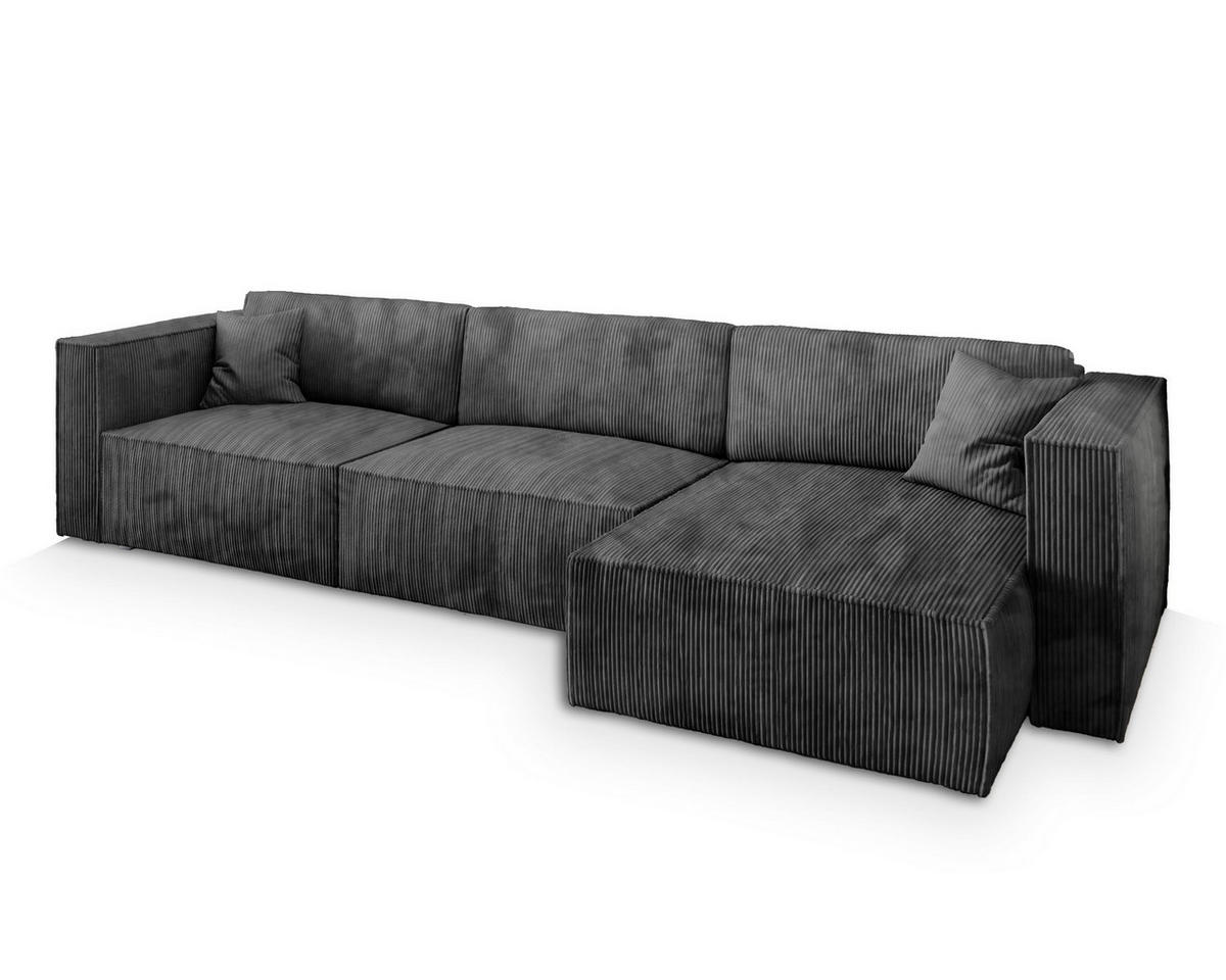 ECKSOFA TOLMO P Graphitfarben Kordstoff mit Schlaffunktion - Graphitfarben, Holz (347/148cm) - MASSENO
