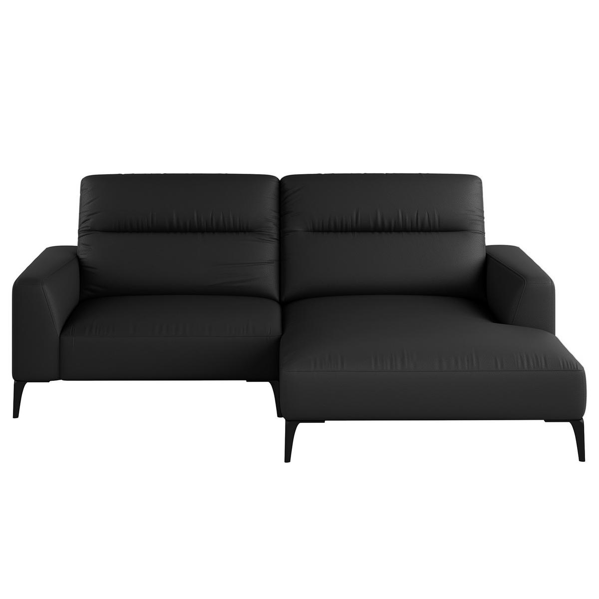 1,5-SITZER ECKSOFA mit Longchair - Schwarz, Leder/Metall (232/180cm) - home24