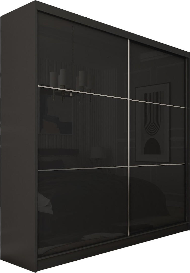 SCHWEBETÜRENSCHRANK Vena 200 cm 2-türig, schwarz, lacobel schwarz - Schwarz, Holz/Kunststoff (200/216/61cm) - Margaret Hadas24