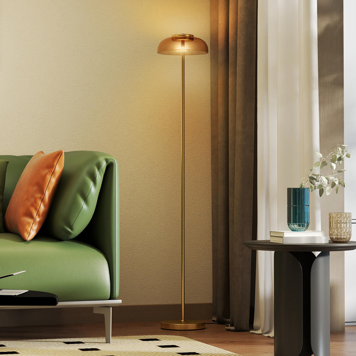 STEHLAMPE warmem Licht Led Fußschalter - Goldfarben, Metall (25/25/134cm) - HOMCOM
