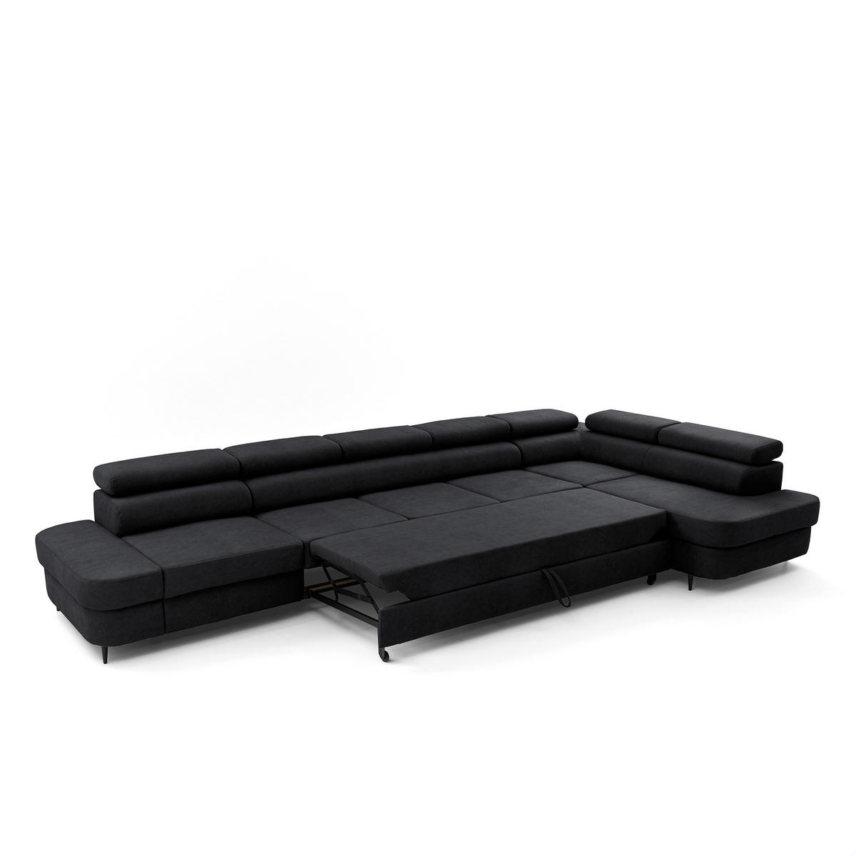 ECKSOFA PRIAM XXL L-Form Rechts mit Schlaffunktion 125x265 Velours Schwarz - Schwarz, Holz/Textil (420/203cm) - Muffo
