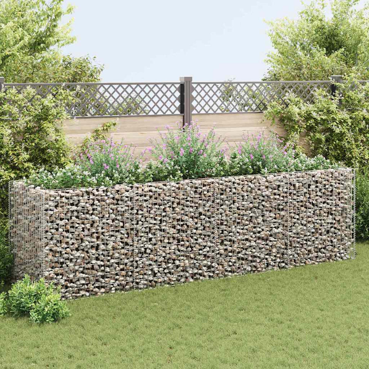 GABIONEN-HOCHBEET Stahl 360x90x100 cm - Silberfarben, Metall (360/100/90cm)