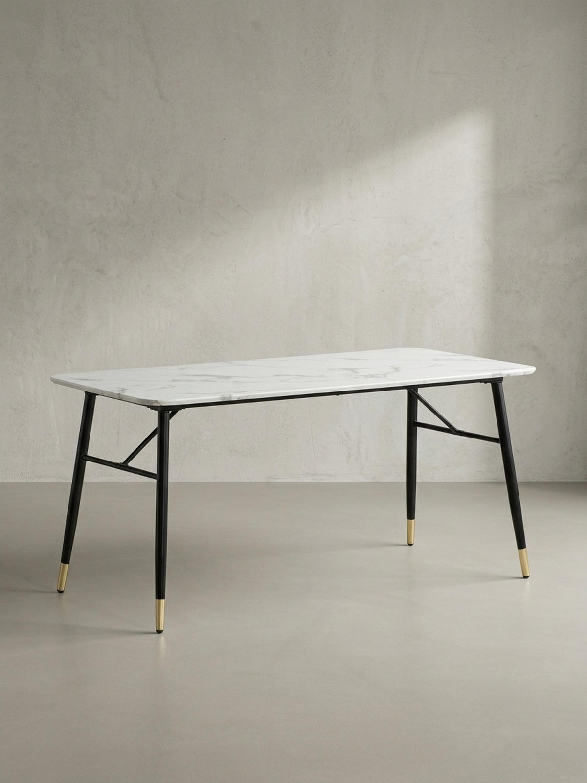 ESSTISCH Marmoroptik Metall Rechteckig Modern Klein, Weiß 200x90x76 cm - Goldfarben/Weiß, Holzwerkstoff/Metall (90/200/76cm) - KADIMA DESIGN