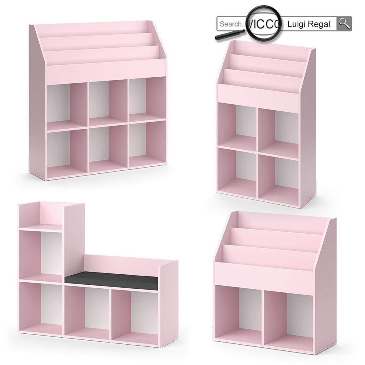 KINDERREGAL Luigi Rosa 72 x 114.2 cm ohne Faltboxen - Rosa, Holzwerkstoff (72/114.2/31.2cm) - Vicco