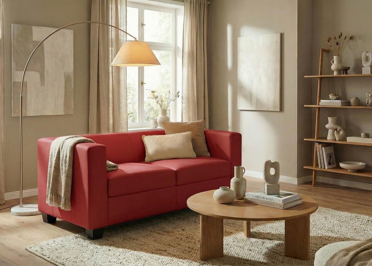 2ER SOFA Rot - Rot, Leder (137/70/75cm) - MCW