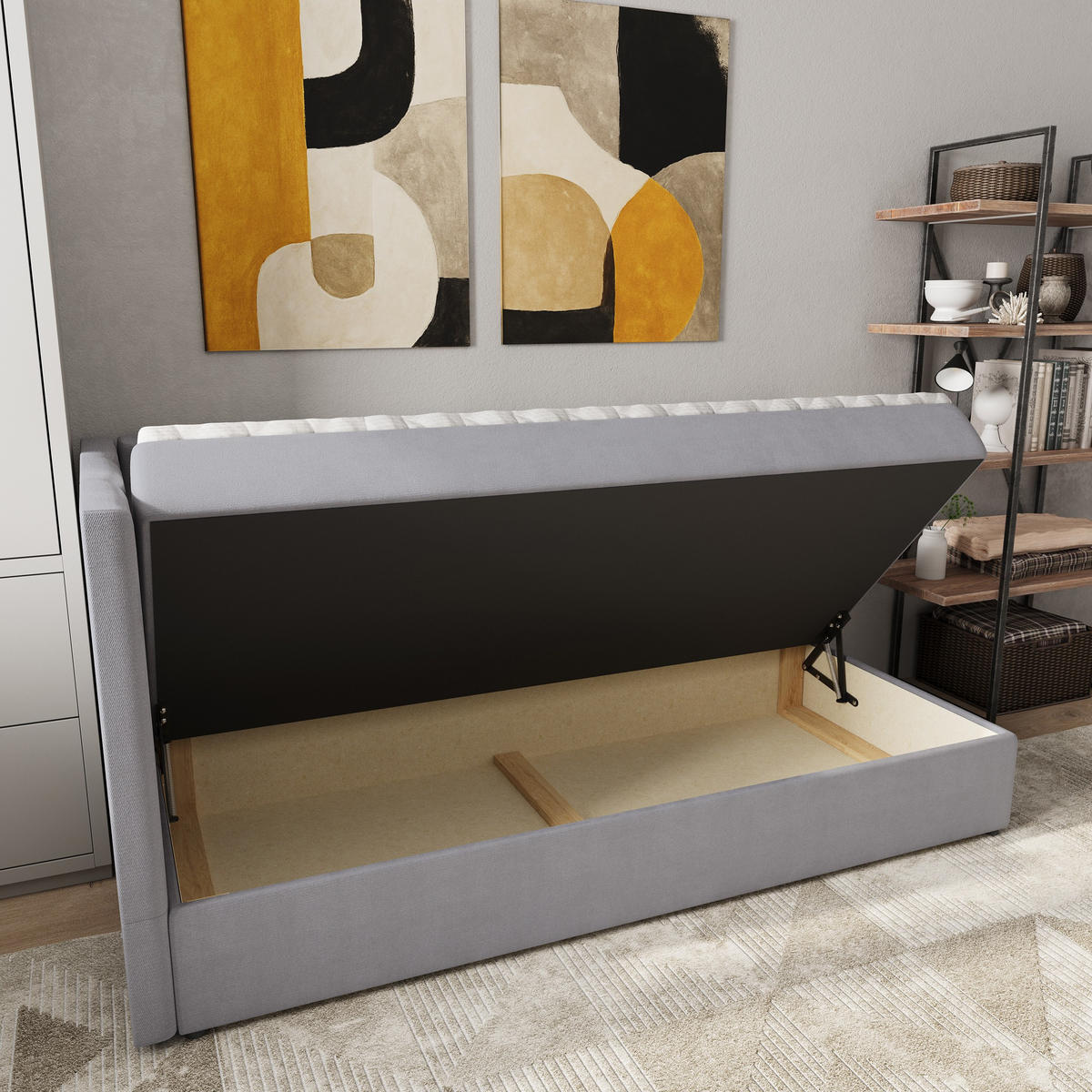 BOXBETT BEVE 80x200 cm mit Matratze und Topper, H2+H3 - Grau - Grau, Holz (80/200cm) - MASSENO